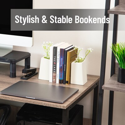 Mind Reader Concrete Book Ends, 5, White, 2/Set (RBPLANT-WHT)