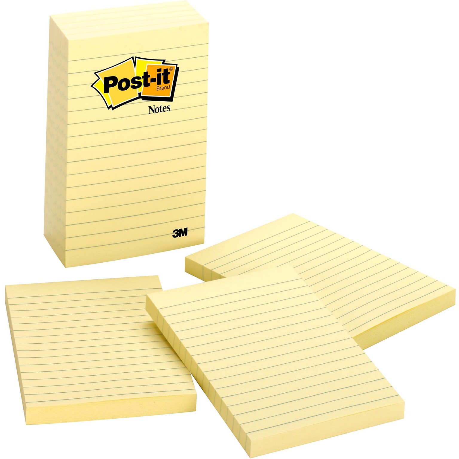 Post-it Sticky Notes, 4 x 6 in., 5 Pads, 100 Sheets/Pad, Lined, The Original Post-it Note, Canary Yellow