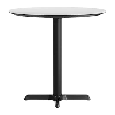 Flash Furniture Acadia 31.25" Round Wooden Dining Table with X-Base, White Faux Marble/Black Base (STRD31WMAT2222)