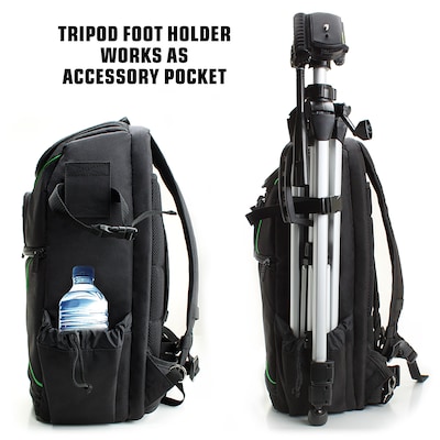 USA GEAR S Series DSLR Camera Backpack with Laptop Compartment, Black and Green (GRSLS17100GNEW)