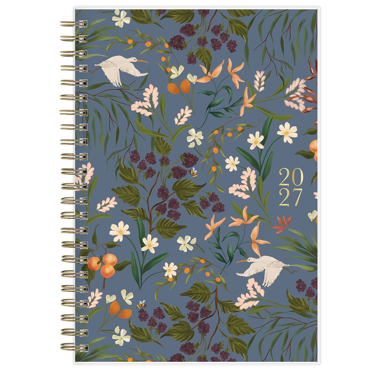 2027 Blue Sky Bespoke Letterpress Cranes In Flight 8 x 5 Calendar Year Weekly & Monthly Standard Planner, Plastic Cover