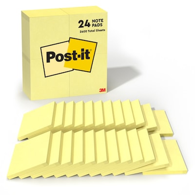 Post-it Notes, 3 x 3, Canary Collection, 100 Sheet/Pad, 24 Pads/Pack (654-24VAD-B)