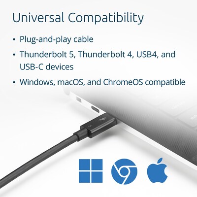 Kensington 240W Thunderbolt 5 Cable, 3.3 ft., Black (K32303WW)