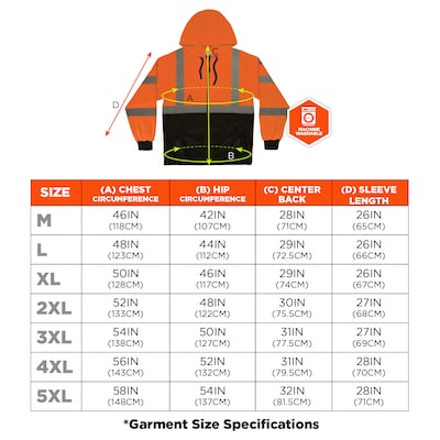 GloWear 8312BK High Visibility Long Sleeve Black Bottom Hooded Zip-Up Sweatshirt, ANSI Type R Class 3, Orange, 5XL (22949)