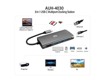 Adesso 8-in-1 USB Type-C Multiport Docking Station (AUH-4030)