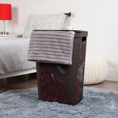 Mind Reader Perforated Plastic Hamper with Lid, Brown, 2/Set (2HBIN60-BRN)