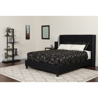 Flash Furniture Riverdale Tufted Upholstered Platform Bed in Black Fabric with Memory Foam Mattress, Full (HGBMF38)