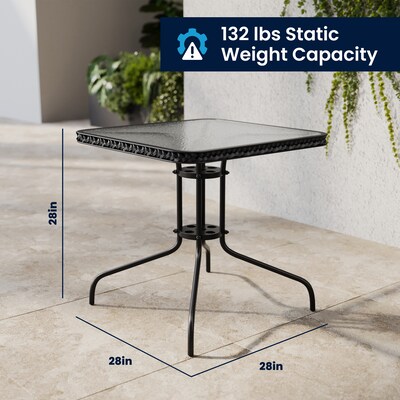 Flash Furniture Lila 28'' Square Table with 4 Rattan Stack Chairs, Black (TLH073SQ037BK4)