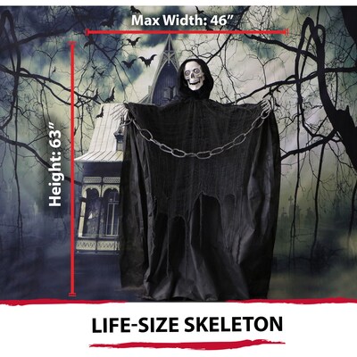 Haunted Hill Farm 63" Thanatos the Talking Skeleton Reaper (HHSKEL-2FLS)