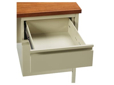 Hirsh 48"W Single-Pedestal Desk, Putty/Oak (20091)