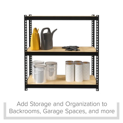 Space Solutions 1000 Riveted Steel Shelving 3-Shelf Unit, 12" x 30" x 30", Black (22539)