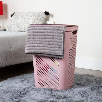 Mind Reader Perforated Plastic Hamper with Lid, Pink, 2/Set (2HBIN60-PNK)