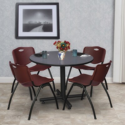 Regency 42 Laminate Round Table with 4 M Stacker Chairs, Burgundy and Gray (TKB42RNDGY47BY)