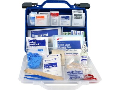 First Aid Only Plastic First Aid Kit with Magnetic Flashlight, 50 People, 322 Pieces, Clear/Blue (91414)