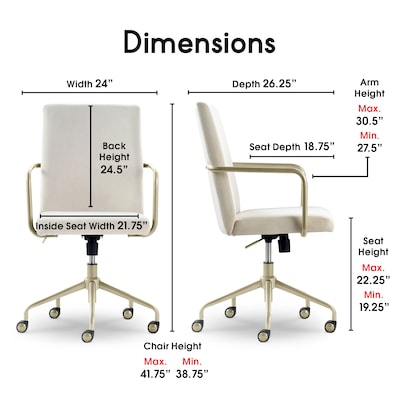 Elle Decor Giselle Fabric Computer and Desk Chair, Cream/Gold (CHR10058D)