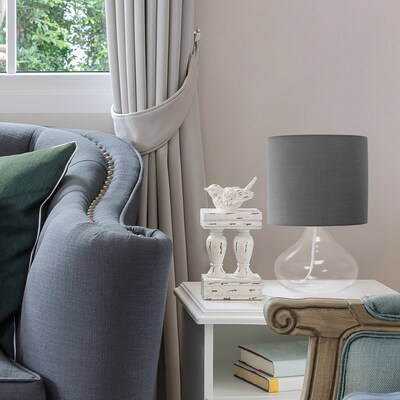 Simple Designs Glass Raindrop Table Lamp Fabric Shade, Clear with Gray Shade (LT2063-CLG)