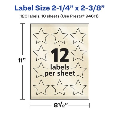 Avery Pearlized Ivory Burst Multipurpose Labels, 2-1/4" x 2-3/8", Ivory, 120/Pack (94611)