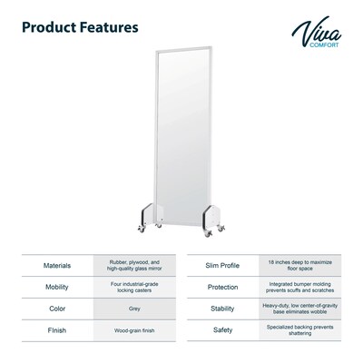 Viva Comfort 72" Mobile Rehabilitation Treatment Mirror with Locking Casters & Safety-Backed Glass, Gray (908-02-MK)