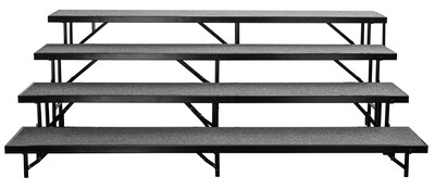 NPS 4-Level Straight Standing Choral Riser, 72W x 60”-78”L x 32H, Grey Carpet (RS4LC02)