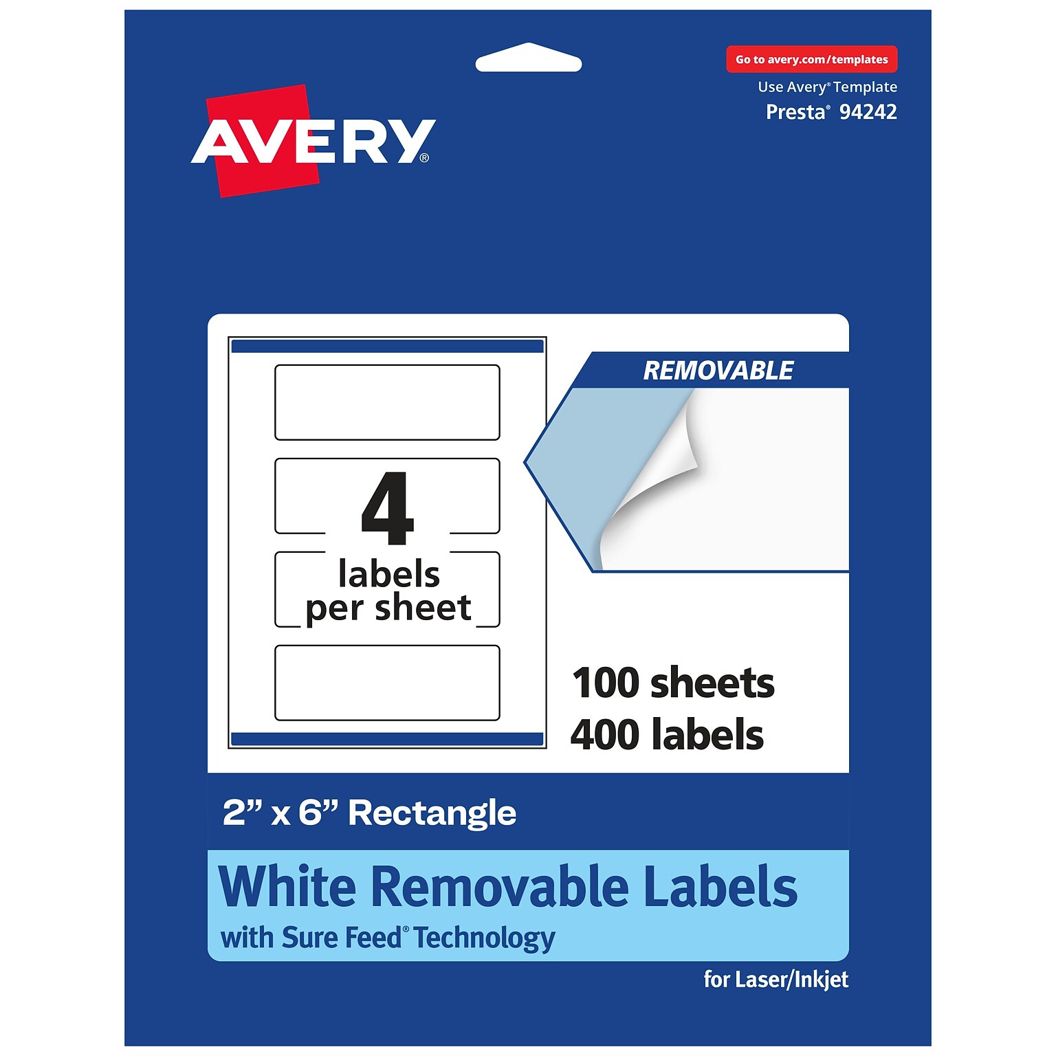 Avery Laser/Inkjet Rectangle Multipurpose Labels, 2 x 6, White, 400 Labels/Box  (94242)