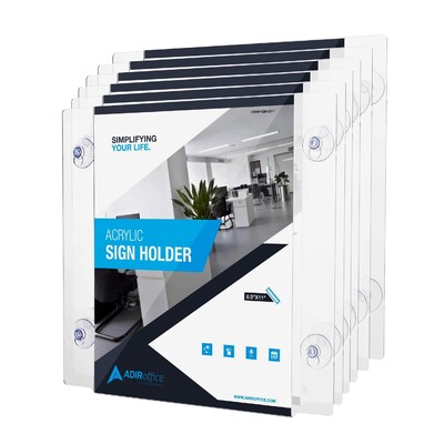 AdirOffice Window Sign Holder, 8.5 x 11, Vertical/Horizontal, Side Loading, Clear Acrylic, 24/Pack (639-8511-WSH-24)