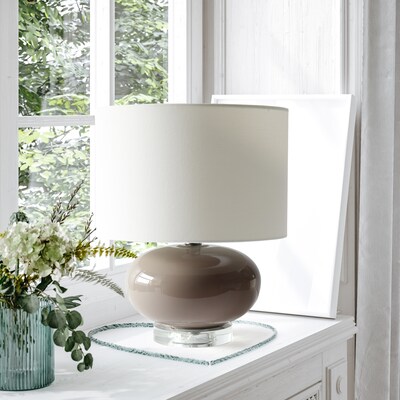 Lalia Home 15.25" Modern Ovaloid Glass Bedside Table Lamp with White Fabric Shade, Gray (LHT-3005-GY)