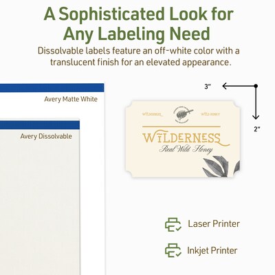 Avery Dissolvable Decorative Edge Multipurpose Labels, 2" x 3", Off-white, 80/Pack (94267)