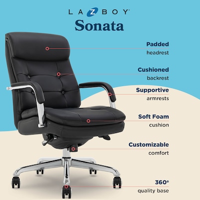 La-Z-Boy Sonata Ergonomic Bonded Leather Swivel Executive Chair, Black and Chrome (CCHR10014D)