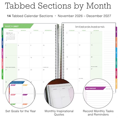 2027 Excello Brands 10.3" x 12.3" Weekly & Monthly Standard Planner, Plastic Cover, Teal Floral (DLX-CY27-0017)