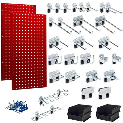 Triton Products LocBoard Pegboards with 30 pc. LocHook Assortment and Hanging Bin System (LB18-RKit)
