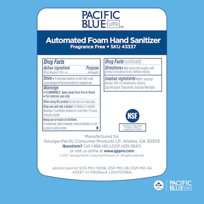 Pacific Blue Foaming Hand Sanitizer Dispenser Refill, 3/Carton (43337)