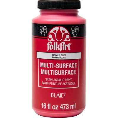 FolkArt Acrylic Paint Multi-Surface Satin, 16oz., Apple Red, 2/Pack (FLK6375-2)