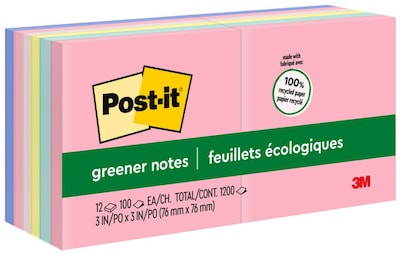 Post-it Recycled Notes, 3 x 3, Sweet Sprinkles Collection, 100 Sheet/Pad, 12 Pads/Pack (654-RP-A/6