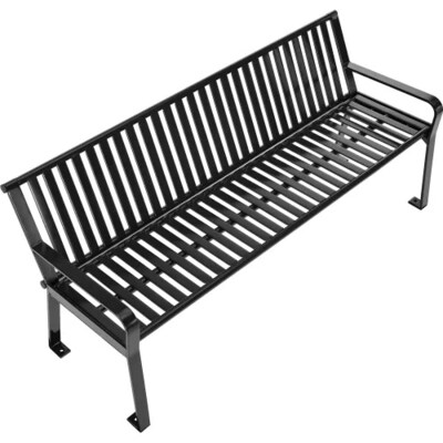 Global Industrial 6' Outdoor Bench w/ Back, Vertical Steel Slat, Black (694854BKKD)