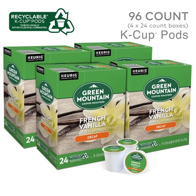 Green Mountain French Vanilla Decaf Coffee Keurig® K-Cup® Pods, Light Roast, 96/Carton (7732CT)