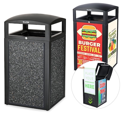 Alpine Industries Steel Outdoor Trash Can with Covered Top Lid, 40-Gallon, Gray Stone (ALP471-40-GRYS-SGN)