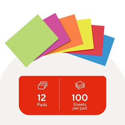 Staples Sticky Notes, 1 3/8" x 1 7/8", Summer Breeze Collection, 100 Sheets/Pad, 12 Pads/Pack (ST62862)