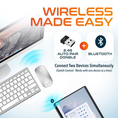 Delton N35 Wireless Keyboard and Mouse & Swivel Tablet Stand Bundle, White (DTTKITN35WWSW60)