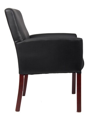 Boss Office Products Box Arm Faux Leather Guest Chair, Black/Mahogany (B619)