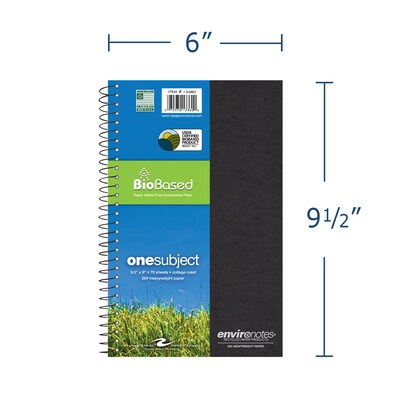 Roaring Spring Paper Products BioBased 1-Subject Notebooks, 6" x 9.5", College Ruled, 70 Sheets, Color Chosen at Random (13360)