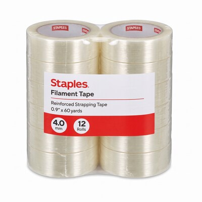 Staples Filament Tape, 24mm x 55m, Reinforced Strapping Tape — 12/Pack (52946)