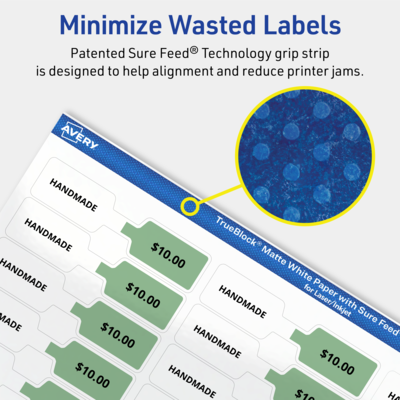 Avery TrueBlock Laser/Inkjet Waterproof Decorative Edge Multipurpose Labels, 0.5" x 2.5", White, 450 Labels/Pack (94749)