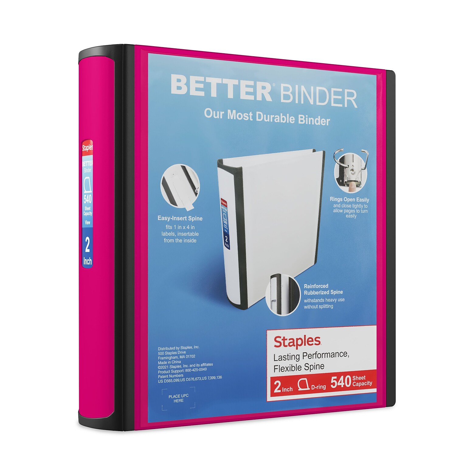 Staples Heavy Duty 2 3-Ring Better Binder, D-Ring, Pink (ST55876-CC)