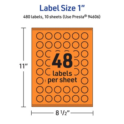 Avery Burst Multipurpose Labels, 1", Bright Orange, 480/Pack (94606)