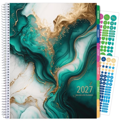 2027 Excello Brands 8.5 x 11 Weekly & Monthly Planner, Paperboard Cover, Teal/Gold Marble (NRY27-DL-54)