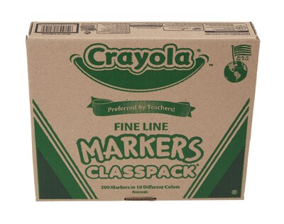 Crayola Classpack Non-Washable Markers, Fine, Assorted Colors, 200/Pack (58-8210)