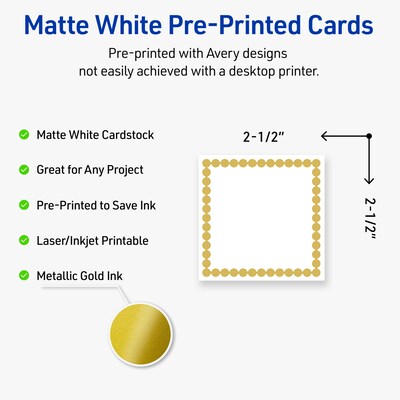 Avery Pre-Printed Gold Beads Design Matte Blank Card, White, 90/Pack (S00-DJF)