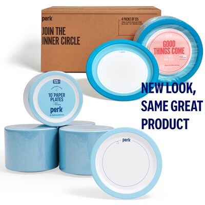 Perk™ Heavy-Weight Paper Plates, 10, Blue/White, 500/Carton (PK54330CT)