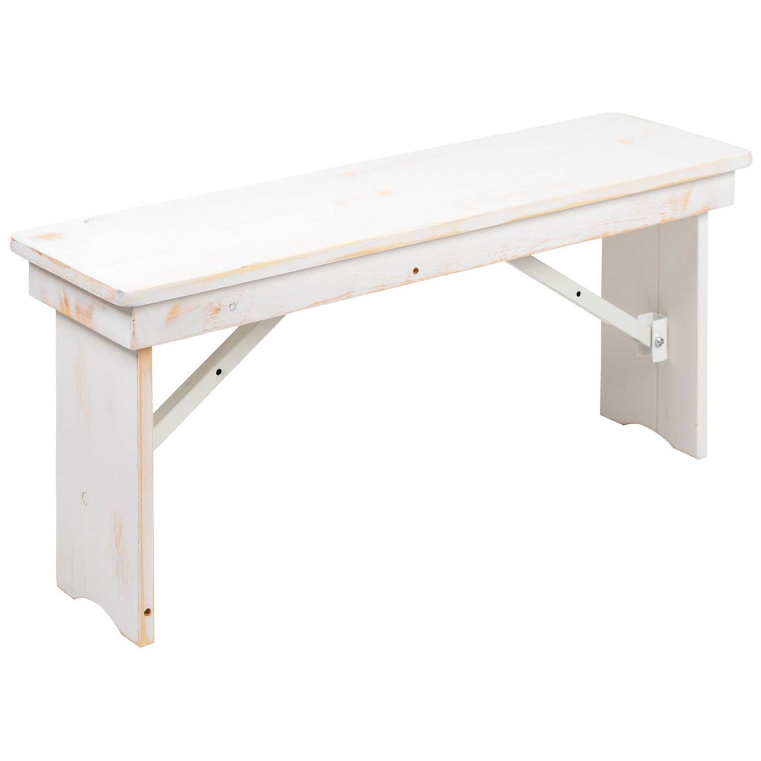 Flash Furniture Pine Wood 2-Seat Farm Table Folding Bench, Antique Rustic White (XAB40X12WH)