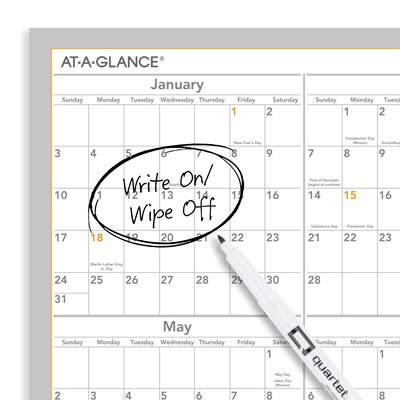 2027 AT-A-GLANCE WallMates 24" x 18" Yearly Dry-Erase Wall Calendar, White/Gray (AW5060-28-27)